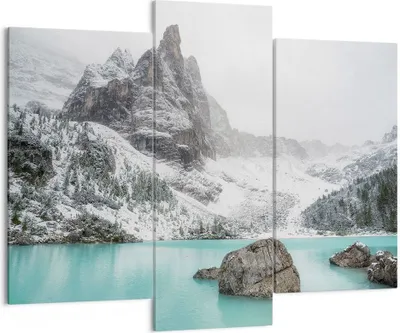 Produktbild von Bild auf Leinwand - Leinwandbild - 3 Teile - Berge See Schnee - 130x100cm - Wand Bild - Wanddeko - Wandbilder - Leinwanddruck - Bilder - Wanddekoration - Leinwand bilder - Wandbild - CB130x100-4377