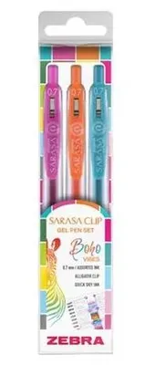 Sada gélových pier, 0,33 mm, s tlačidlom, ZEBRA „Sarasa Clip Boho Vibes“, 3 rôzne farby