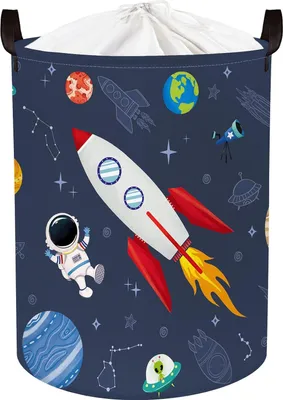 Produktbild von Blaue Rakete Astronauten Kinderwasmand für Jungen - 63L, große Kleidung und Spielzeug Aufbewahrung mit Deckel für das Kinderzimmer 40 x 50 cm