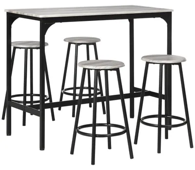 Immagine prodotto di Set industriale da bar composto da 5 pezzi, con 4 sgabelli da bar | Colore: Grigio | Dimensioni: 110x50x89,5 cm
