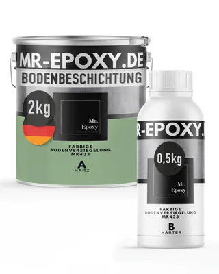Produktbild von Mr. Epoxy Epoxidharz Bodenbeschichtung (2,5 kg, RAL 6021 Blassgrün) - 2K Betonfarbe für Garagen, Keller & Werkstatt Boden - Flüssigkunststoff Epoxid Grundierung und Bodenversiegelung
