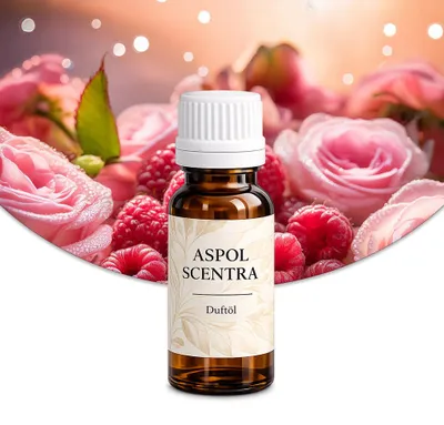 Produktbild von Aspol Scentra Himbeer-Rosenfreude UFIGREEN Duftöl für Kerzen und Diffusoren 20 ml, KI-generiertes Bild