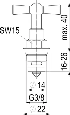 A technical drawing of a valve component with dimensions and specifications.