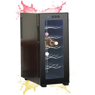 Image de Zilan Armoire à vin 12 bouteilles 33 litres éclairage LED Rafraîchisseur de vin Mini-réfrigérateur Rafraîchisseur de vin Minibar avec porte vitrée