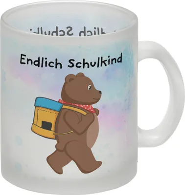 Produktbild von Endlich Schulkind Bär Glas Tasse für die Einschulung