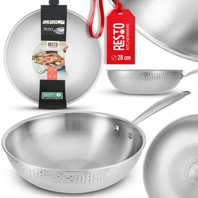 Produktbild von Resto Kitchenware 95004, Rund, Wok-/Bratpfanne, Edelstahl, 220 °C, Keramik, Elektro, Gas, Halogen, Induktion, Edelstahl