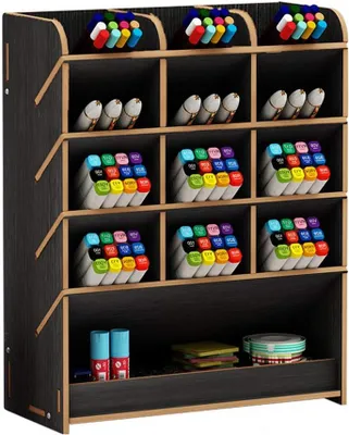 Produktbild von Multifunktionale Aufbewahrungsbox aus Holz für Stifte zu Hause, im Büro und in der Schule, schwarz