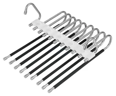Image de Cintre pour pantalons - Support multifonction 9 en 1 - Peu encombrant - Antidérapant - Acier inoxydable - 1 pièce - Argent