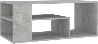 A concrete-effect coffee table with multiple shelves and compartments, shown against a white background.