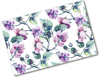 Produktbild von Tulup Glas Herdabdeckplatte - 80x52 cm - Glaskeramikkochfeld-Abdeckung Spritzschutz Glasabdeckplatte - Einteilig - Blumen & Pflanzen - Brombeerblumen - Lila