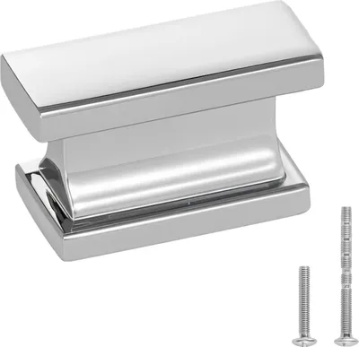 Produktbild von Möbelknöpfe - 10er-Pack Schrank- & Schubladenknöpfe - Rechteckig - 3,6 cm - Massive Zinklegierung - Mit Schrauben - Für Küche & Bad - Chrom