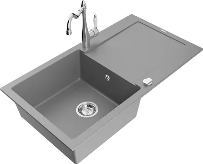 Immagine prodotto di Mexen Leo lavello da cucina in granito a 1 vasca con scolapiatti e miscelatore da cucina Carla, grigio - 6501-71-670700-00
