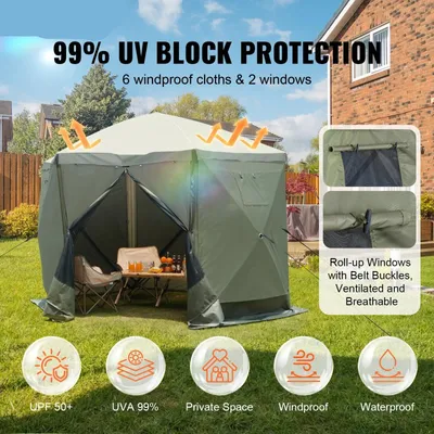 Produktbild von Faltbarer Partyzelt - wasserdichtes Pavillon-Zelt für Camping mit UV50+ Schutz und 6 Windschutzwänden - grün