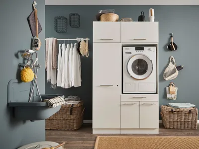 Produktbild von Waschmaschinenumbauschrank >LAUNDREEZY< in weiß - 117,5x200x67,5 (BxHxT)