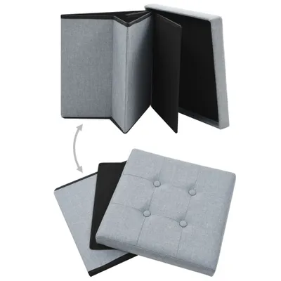 Image de vidaXL Tabouret avec espace de rangement gris clair aspect lin