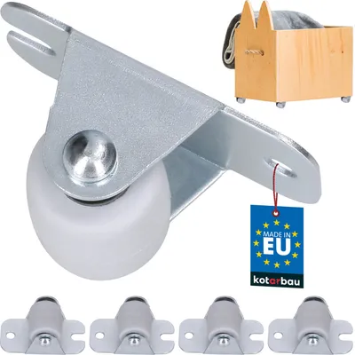 A main image of a single transport roller with a smaller inset image showing a wooden box on wheels, and a set of four smaller transport rollers at the bottom.
