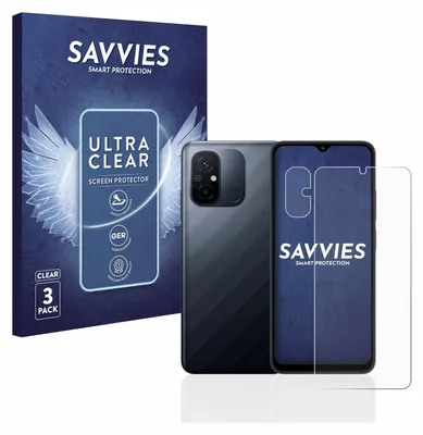A product shot of a phone and its screen protector packaging.