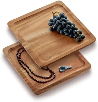 Productafbeelding van PromoHome® Vierkante houten serveerschaaltjes – Set van 2 – Gemaakt van acaciahout, 20 x 20 cm, bruin