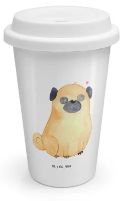 Produktbild von Mr. & Mrs. Panda Thermobecher Mops - Weiß - Geschenk, Hund, Mehrwegbecher, To Go, Becher, Knuffig, Sprüche, Liebe, Vierbeiner, ToGo Kaffeebecher, Thermokaffeebecher