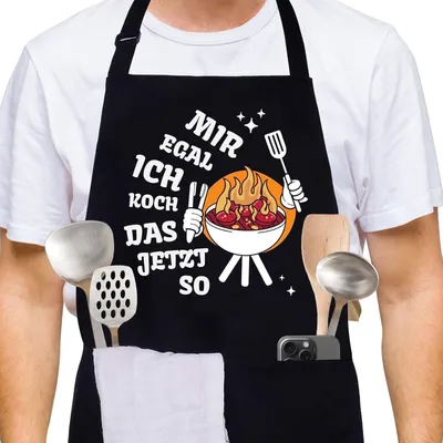 Obrázek produktu pro Kuchyňská zástěra, pánská/dámská, černá, bavlněná, s kapsami, nastavitelná, grilovací zástěra, vtipný dárek