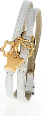 Produktbild von Damen Charms-Lederarmband Weiss dreifach gewickelt - Schmetterling und Blume aus Edelstahl Gold beschichtet SB 9361.S - Länge v