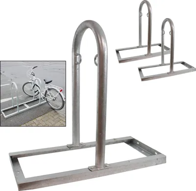 Produktbild von 2 x Fahrradanlehnbügel  90 x 84 cm Stahl feuerverzinkt Ø 49 mm grau freistehend Fahrradständer Parker Typ U