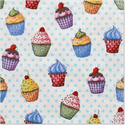 Produktbild von PAPSTAR Servietten 1/4-Falz, 25x25 cm, "Cupcakes", 3-lagig | Folie (20 Stück)