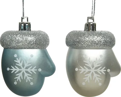 Produktbild von Christbaumschmuck Kunststoff Handschuh 7cm silber / hellblau, 2er Set