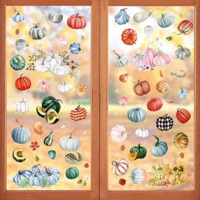 Productafbeelding van Vensterdecoraties, herfstthema, 9 stuks, PVC, dubbelzijdig, 20x30 cm
