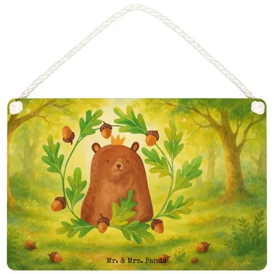 Produktbild von Mr. & Mrs. Panda Schild Bär König Design DIN A5 - Weiß - Geschenk, Papa, Vatertag, Wandbild Holz, holzbild, Vater, kleine aufmerksamkeit, wandtafel, Teddy, Daddy, Papi