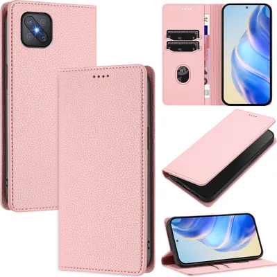 Produktbild von Litchi Leder Handyhülle für Oppo A92S Wallet Kartenfächer Standfunktion Hülle Pink