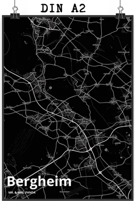 Produktbild von Mr. & Mrs. Panda Bild Bergheim DIN A2 - Geschenk, wanddeko, kunstdruck poster, Wandbild, Stadt Dorf Karte Landkarte Map Stadtplan, Plakat, drucke