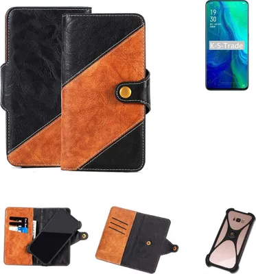 Produktbild von K-S-Trade Handyhülle Schutzhülle Bookstyle Case Wallet-Case kompatibel mit Oppo Reno 10x Zoom Handy Cover Bumper Klapphülle schwarz hellbraun 1x