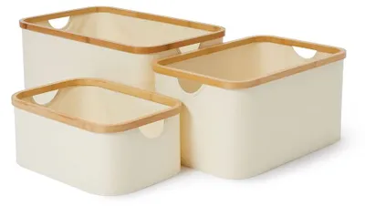 Produktbild von Lumaland Bambus-Aufbewahrungsbox rechteckig 3er-Set Beige