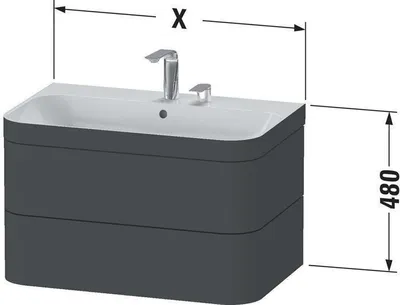 Produktbild von Waschtischset HAPPY D.2 PLUS 2 Schubk 775x490mm o HL weiß supermatt ohne Hahnloch weiß supermatt