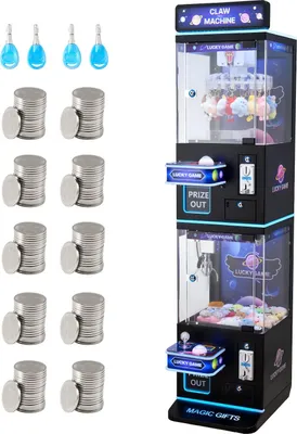 Produktbild von Greifautomat - Arcade-Greifmaschine - Mittelgroß - Zweistöckige Vitrine - LED-Beleuchtung & Soundeffekte - Für Spielzeug & Süßigkeiten - Für Gewerbe & Heimgebrauch - Schwarz-Lila