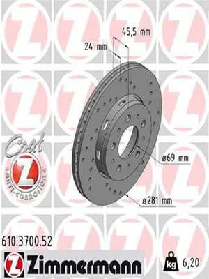 Produktbild von Zimmermann Sportbremsscheiben vorne für Mitsubishi Carisma ab 03/99 Volvo S40 V40