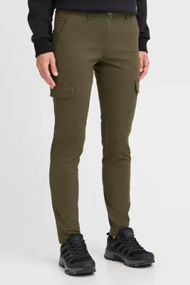 Produktbild von OXMO OXPaler Damen Hose Cargohose mit Eingrifftaschen Cargotaschen Gürtelschlaufen Label-Details Baumwollmischung Slim fit