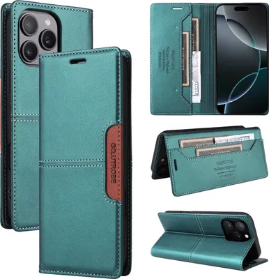 Immagine prodotto di Custodia per iPhone 12/iPhone 12 Pro, custodia flip wallet in pelle con slot per carte e supporto Verde