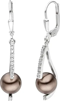 Produktbild von Ohrhänger Ohrringe Brisur braune Perlen & weiße Zirkonia 925 Sterling Silber