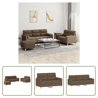 Produktbild von The Living Store 3-tlg. Sofagarnitur mit Kissen Braun Stoff
