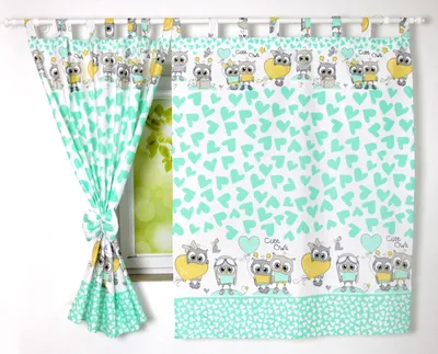 Produktbild von BABYLUX Kinderzimmer VORHÄNGE mit Schlaufen 104. Eule Minze