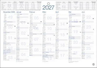 Produktbild von Heye Wandplaner 2027 A5 mit Kalenderwochen und Schulferienübersicht