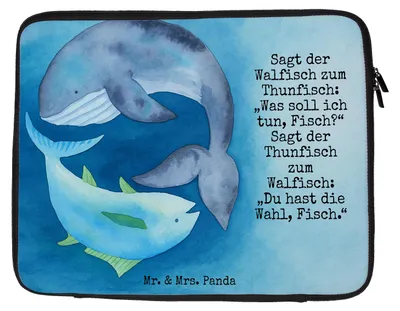 Produktbild von Mr. & Mrs. Panda Hülle Laptop Walfisch Thunfisch Design 27 x 36 cm - Weiß - Geschenk, Laptoptasche, Tunfisch, Notebooktasche, Wahl, Tasche, Spruch Lustig, Case, Flachwitz