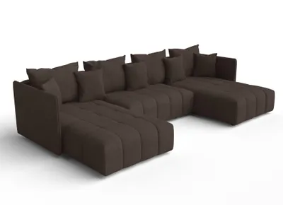 Image de AX LIVING Canapé panoramique convertible Veliro canapé en u marron 353