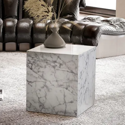 Zdjęcie produktu dla Stolik kawowy FineBuy stolik rozkładany MONOBLOC o wyglądzie marmuru 40x40x45 cm stolik do salonu