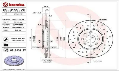 Zdjęcie produktu dla Tarcza hamulcowa BREMBO 09.9159.2X