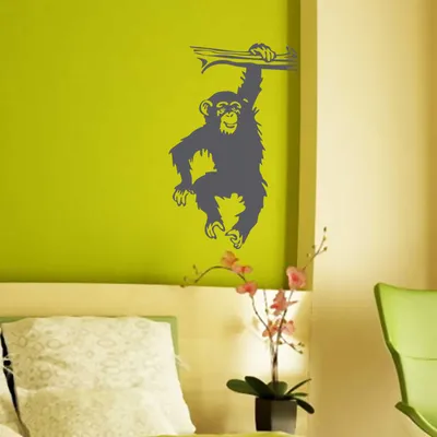 Produktbild von Wandtattoo - Wandaufkleber - Wandtattoo "Schimpanse" - 103cm x 58cm dunkelgrau - Dekoration Küche Wohnzimmer Wand