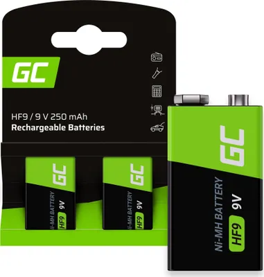 Obrázok produktu pre Zelené nabíjateľné batérie HF9 250mAh, 9V, 2-balenie