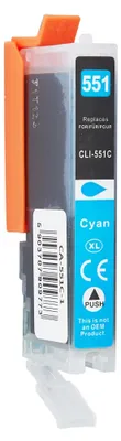 A cyan ink cartridge for a printer.